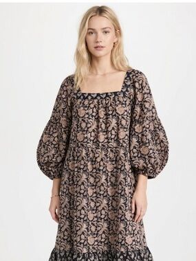 CLARA THE LABEL floral contrast print shift peasant dress size small